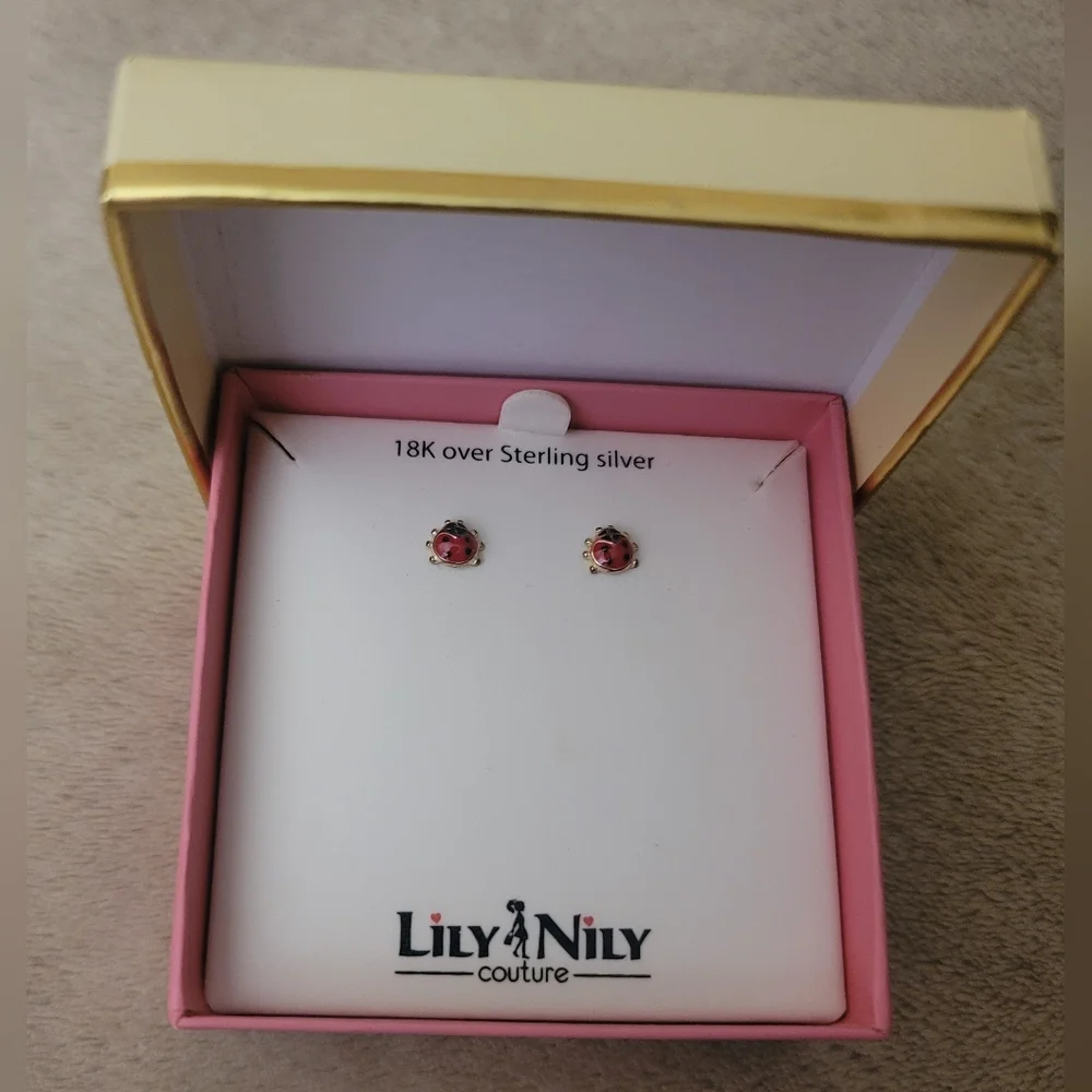 Lily Nily Couture Girl Lady Bug 18K Over Sterling Silver Earrings